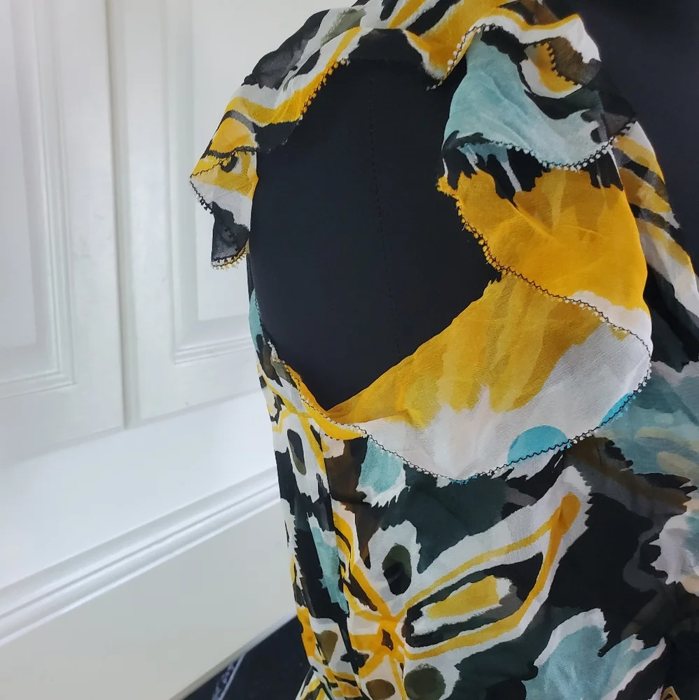 Diane Von Furstenberg Blue, Yellow and Black Floral Maxi Dress - Picture 4 of 10